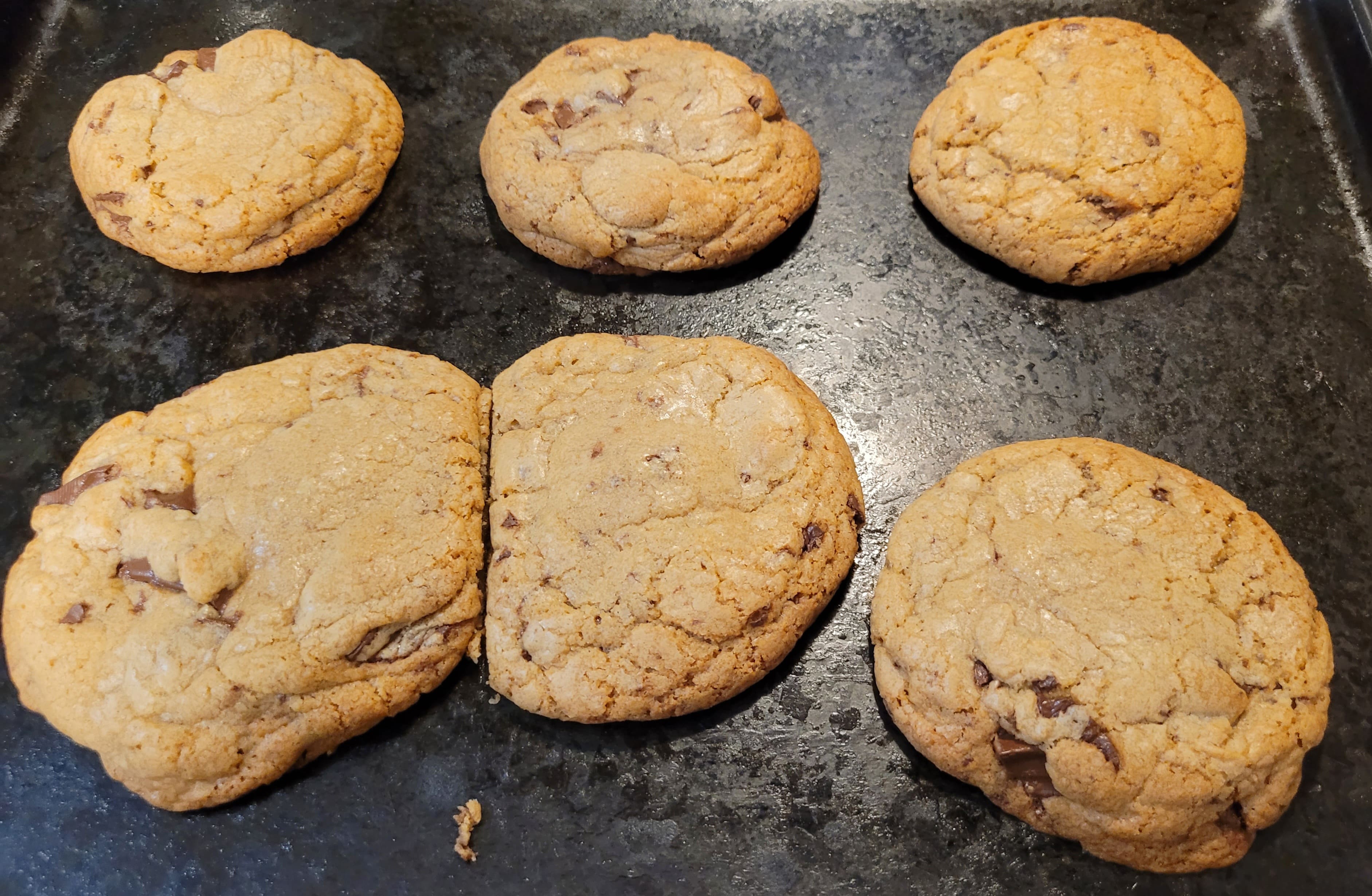 Cookies on a metal baking sheet.